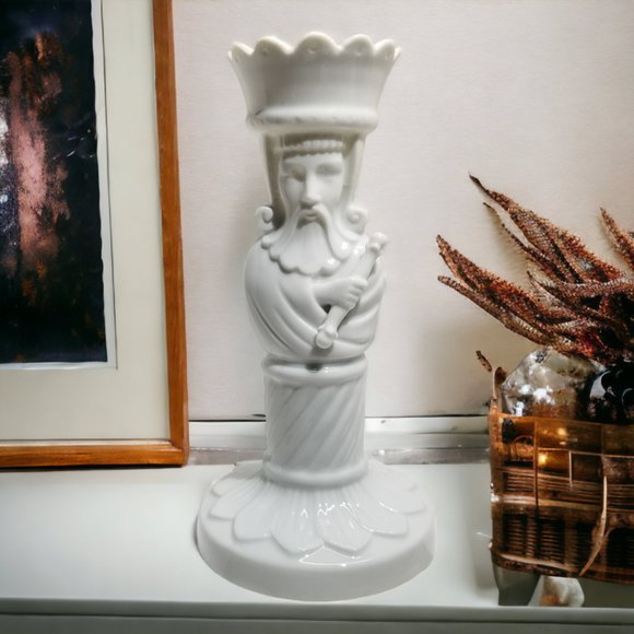 King & Queen Tappered Candle Holder Swiss Set Colum Sculpture White Porcelain - Picture 11 of 14